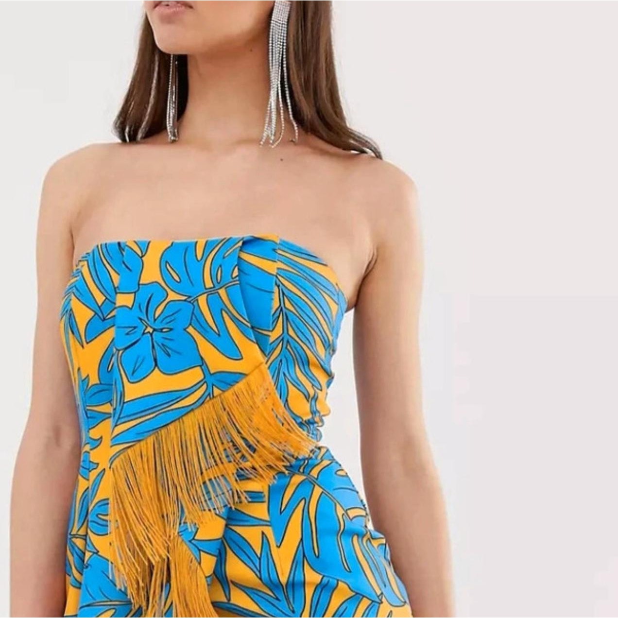 Lavish Alice Origami Folded Fringe Dress Palm Blue Yellow Sz 2 Nwt $148 {R27} — image 3 of 4